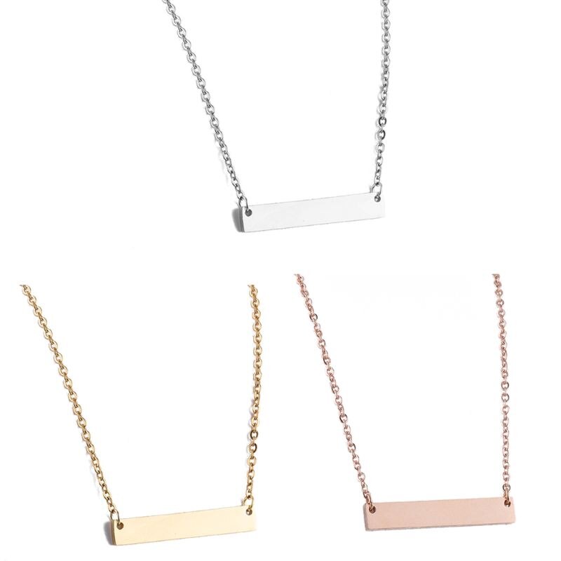Stainless Steel Name Bar Plate Pendant Necklace Engrave Word Letters Jewelry