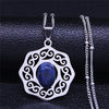 Stainless Steel Natural Stone Lapis Lazuli Big Long Bohemia Charm Necklaces for Women/Men Silver Color Jewelry bijoux N3608S04