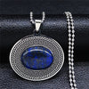 Stainless Steel Natural Stone Lapis Lazuli Big Long Bohemia Charm Necklaces for Women/Men Silver Color Jewelry bijoux N3608S04