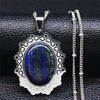Stainless Steel Natural Stone Lapis Lazuli Big Long Bohemia Charm Necklaces for Women/Men Silver Color Jewelry bijoux N3608S04