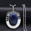 Stainless Steel Natural Stone Lapis Lazuli Big Long Bohemia Charm Necklaces for Women/Men Silver Color Jewelry bijoux N3608S04