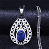 Stainless Steel Natural Stone Lapis Lazuli Big Long Bohemia Charm Necklaces for Women/Men Silver Color Jewelry bijoux N3608S04