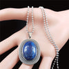 Stainless Steel Natural Stone Lapis Lazuli Big Long Bohemia Charm Necklaces for Women/Men Silver Color Jewelry bijoux N3608S04