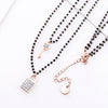 Stainless Steel Neckalce for Women Key Lock Pendant Double Layer Black Crystal Beaded Chain Choker Necklace Girls Party Jewelry