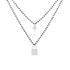 Stainless Steel Neckalce for Women Key Lock Pendant Double Layer Black Crystal Beaded Chain Choker Necklace Girls Party Jewelry
