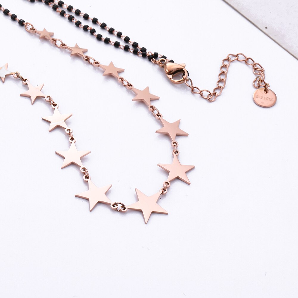 Stainless Steel Necklace For Woman Charms Multi-Star Black Beaded Chain Choker Neckalce For Women Accessories Friend Gifts