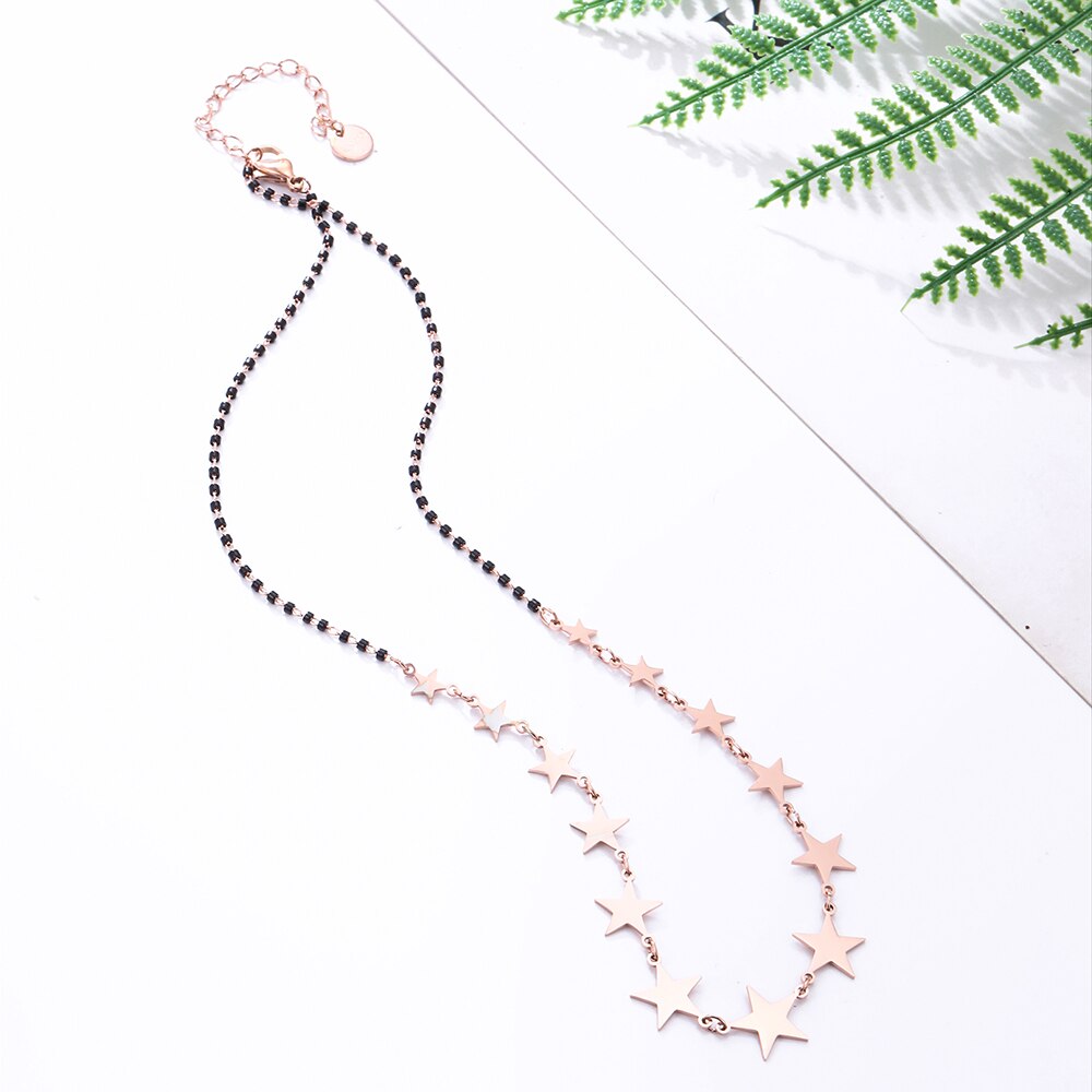 Stainless Steel Necklace For Woman Charms Multi-Star Black Beaded Chain Choker Neckalce For Women Accessories Friend Gifts