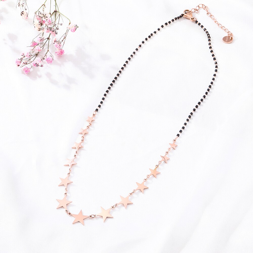 Stainless Steel Necklace For Woman Charms Multi-Star Black Beaded Chain Choker Neckalce For Women Accessories Friend Gifts