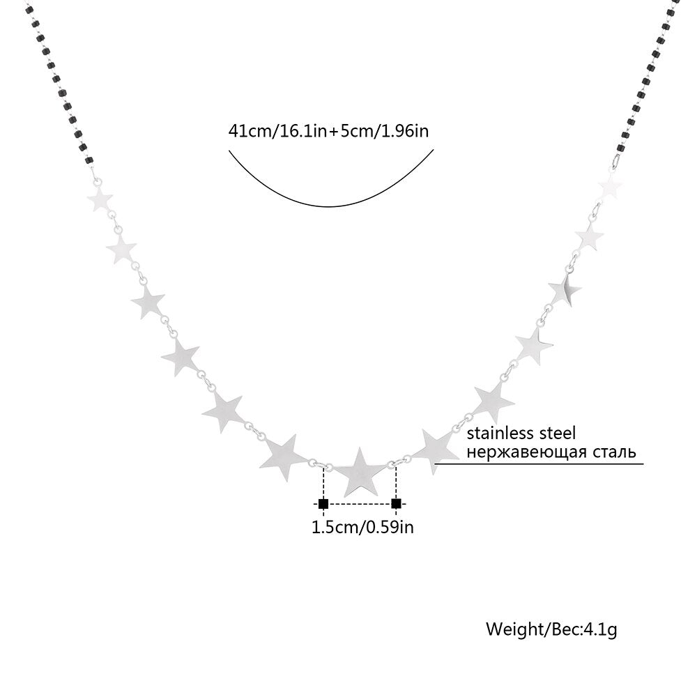 Stainless Steel Necklace For Woman Charms Multi-Star Black Beaded Chain Choker Neckalce For Women Accessories Friend Gifts