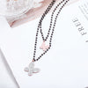 Stainless Steel Necklace For Women Crystal Butterfly Pendant Double-layer Black Beaded Chain Choker Necklace For Women Jewelry