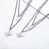 Stainless Steel Necklace For Women Crystal Butterfly Pendant Double-layer Black Beaded Chain Choker Necklace For Women Jewelry