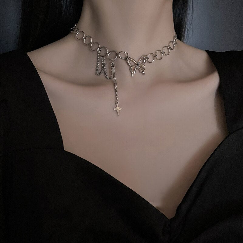 Stainless Steel Necklace for Women Butterfly Choker Punk Style Charms  Designer Collares Gothic Hip Hop Chain  Jewelry