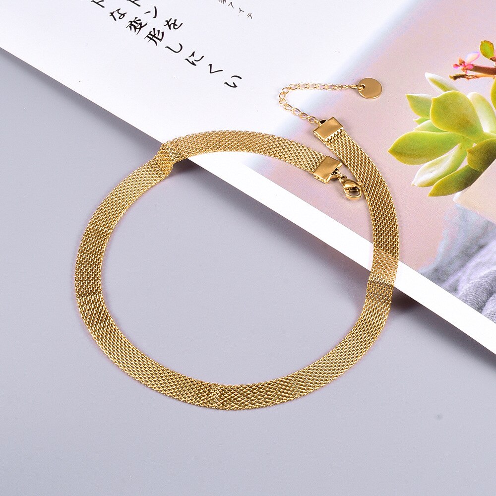 Stainless Steel Necklace for Women Mesh Belt Choker Gold Chain Necklace Jewelry Gifts