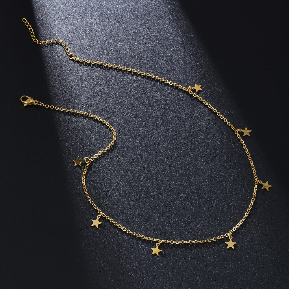 Stainless Steel Necklace for Women Star Necklace Gold Clavicle Chain Choker Jewelry Collares