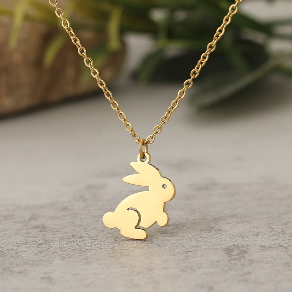 Stainless Steel Necklaces Cartoon Rabbit Pendants Chain Choker Jewellery Necklace For Women Jewelry Party Friend Gifts