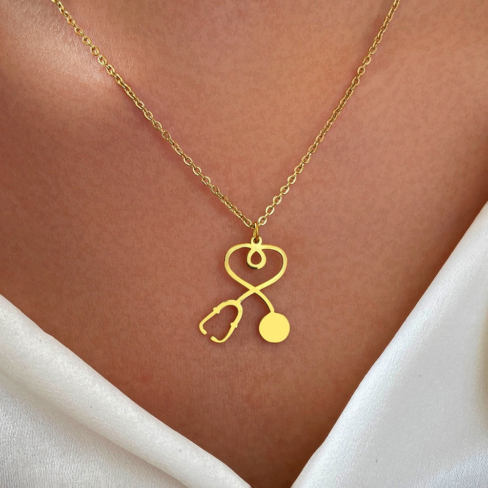 Stainless Steel Necklaces Classic Stethoscope Medical Pendant Collar Chain Necklace For Woman Jewelry Party Gifts