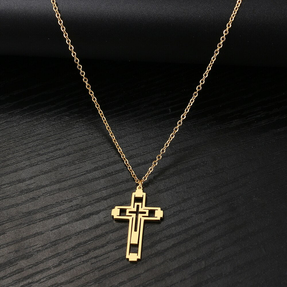 Stainless Steel Necklaces Cross Goth Hip Hop Pendant Choker Men's Chain Necklace For Women Jewelry Party Gifts One Piece