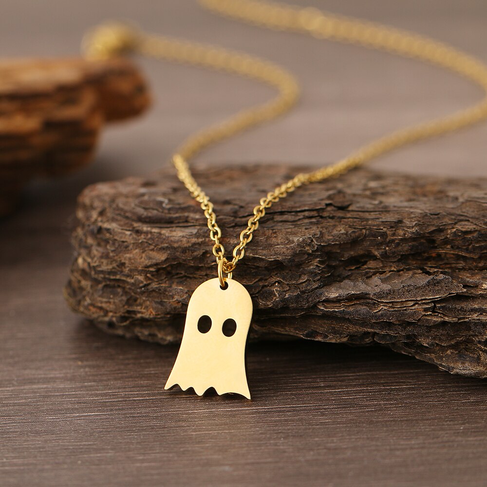 Stainless Steel Necklaces Cute Ghost Design Halloween Pendant Chain Gold Necklace For Women Jewelry Party Friends Gifts