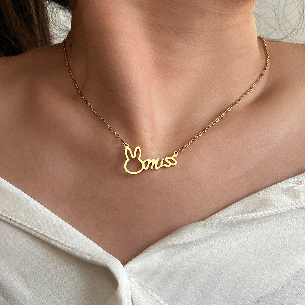 Stainless Steel Necklaces Cute Rabbit Letters Miss Pendant Chain Necklace For Women Jewelry Wedding Party Girls Gifts