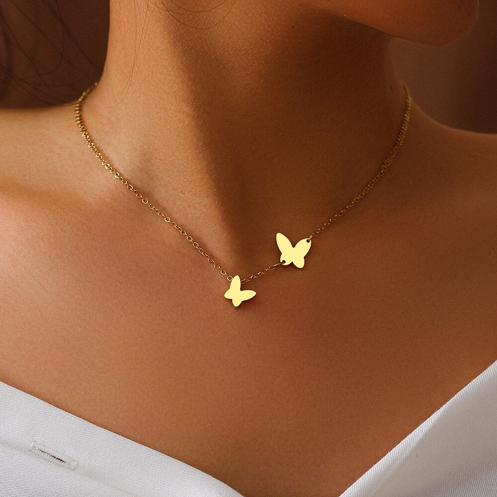 Stainless Steel Necklaces Delicate Butterfly Pendant Chain Necklace For Women Jewelry  Girl's Clavicle Party Gifts