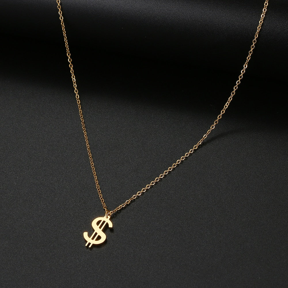 Stainless Steel Necklaces Dollar Symbol Currency Style Pendant Collar Chain Necklace For Women Jewelry Party Gifts