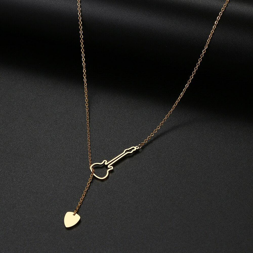 Stainless Steel Necklaces Electric Guitar Pick Musician Hip Hop Pendant Chain Necklace For Women Jewelry Party Men's Gifts