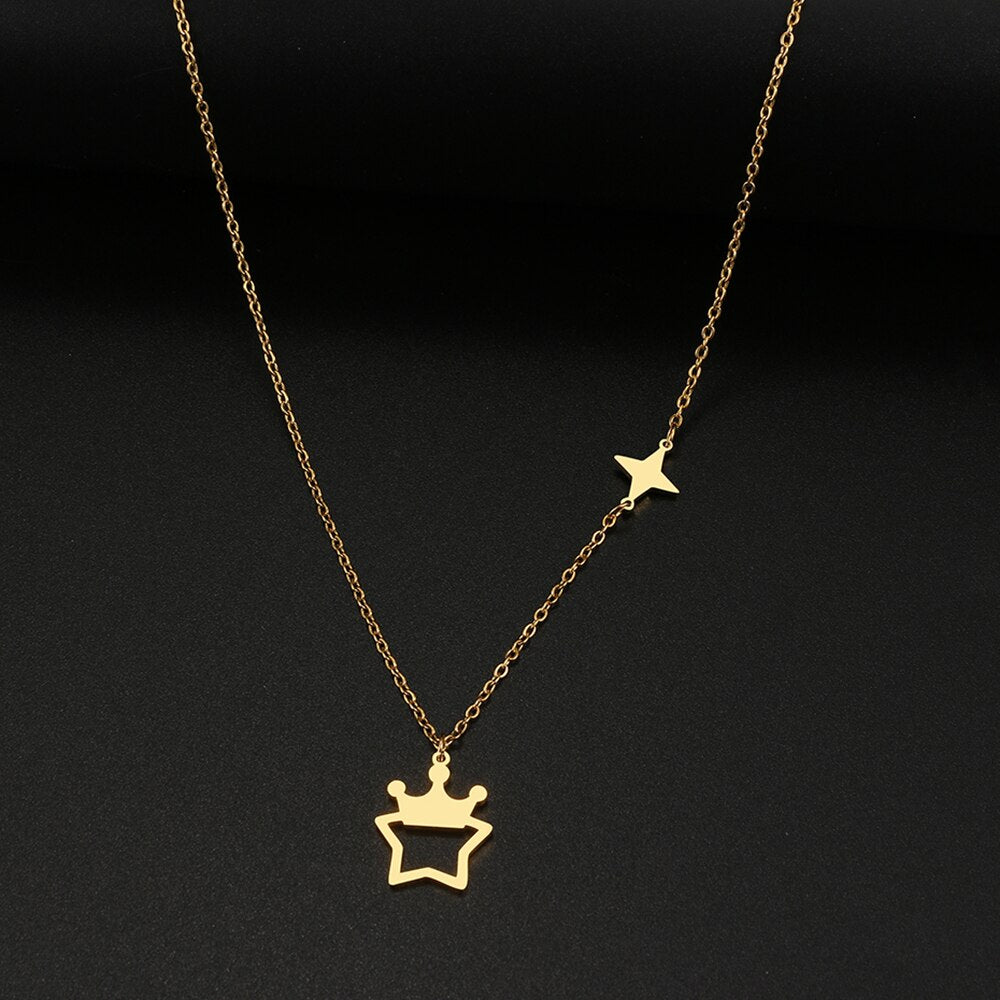 Stainless Steel Necklaces Elegant Crown Stars Accessories Pendant Chain Choker Charm Necklace For Women Jewelry Gifts