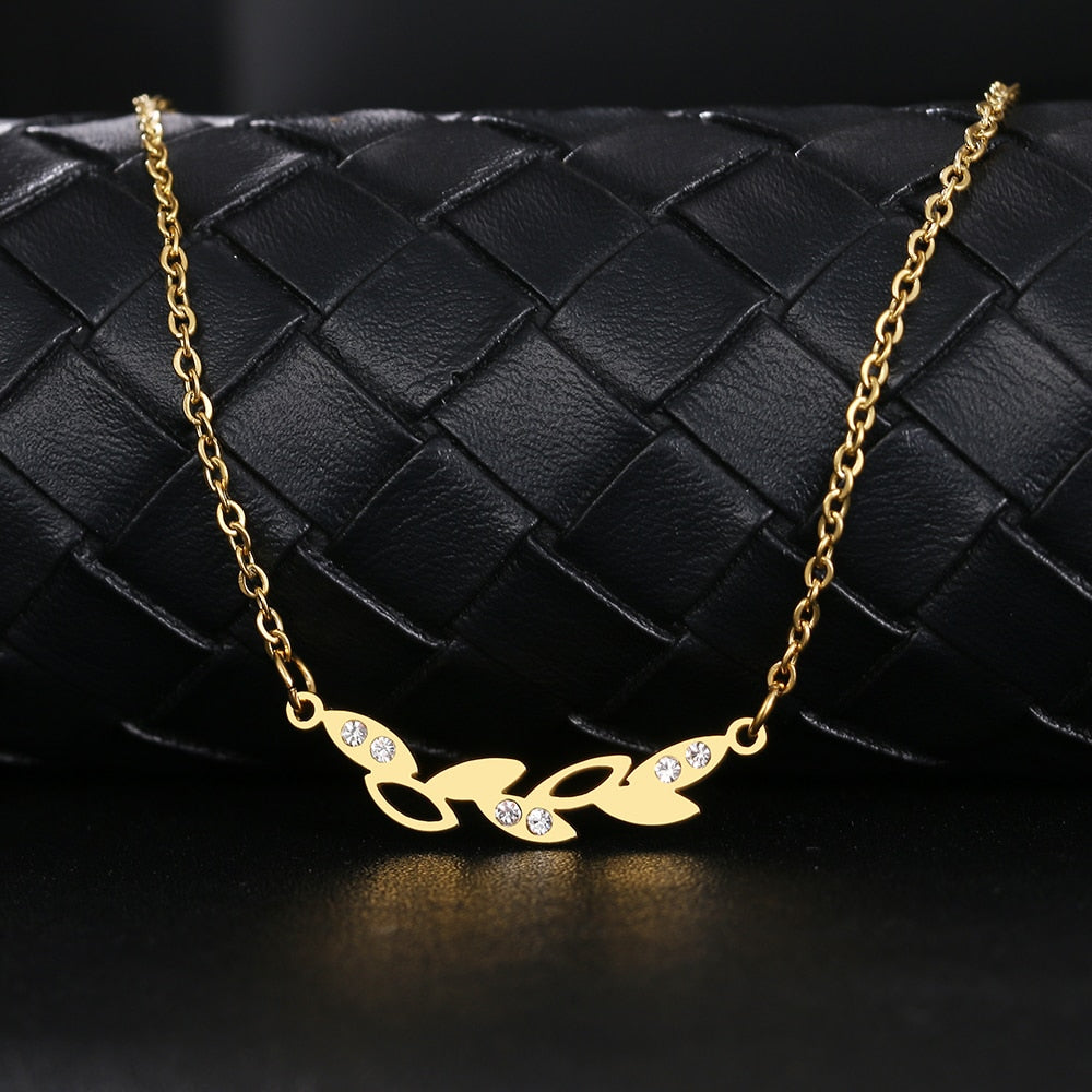 Stainless Steel Necklaces Exquisite Leaves Crystal Zircon Pendant Aesthetic Chain Choker Necklace For Women Jewelry Gift