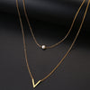 Stainless Steel Necklaces Multilayer Style Pearl "V" Simple Geometry Necklace For Women Jewelry Party Friends Gifts 2021