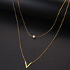 Stainless Steel Necklaces Multilayer Style Pearl "V" Simple Geometry Necklace For Women Jewelry Party Friends Gifts 2021