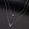 Stainless Steel Necklaces Multilayer Style Pearl "V" Simple Geometry Necklace For Women Jewelry Party Friends Gifts 2021