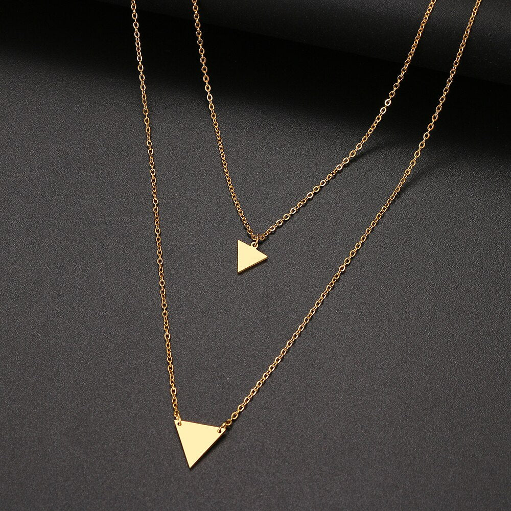 Stainless Steel Necklaces Pendant Multi-layer Style Geometric Triangle Chain Necklace For Women Jewelry Party Friend NEW