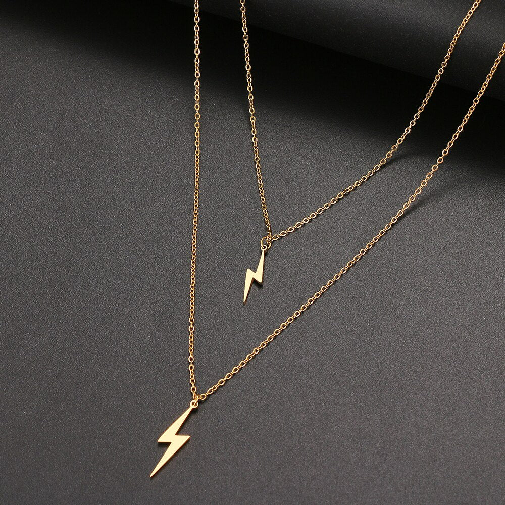 Stainless Steel Necklaces Pendant Multi-layer Style Lightning Chain Necklace For Women Jewelry Party Friend Gifts NEW