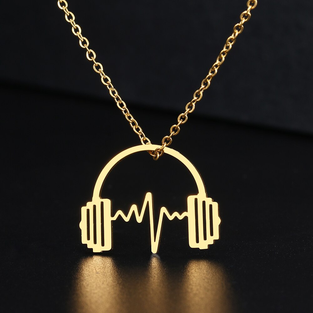 Stainless Steel Necklaces Headphone Shape Music Hip Hop Pendant Chain Collar Necklace For Women Men Jewelry Party Gifts
