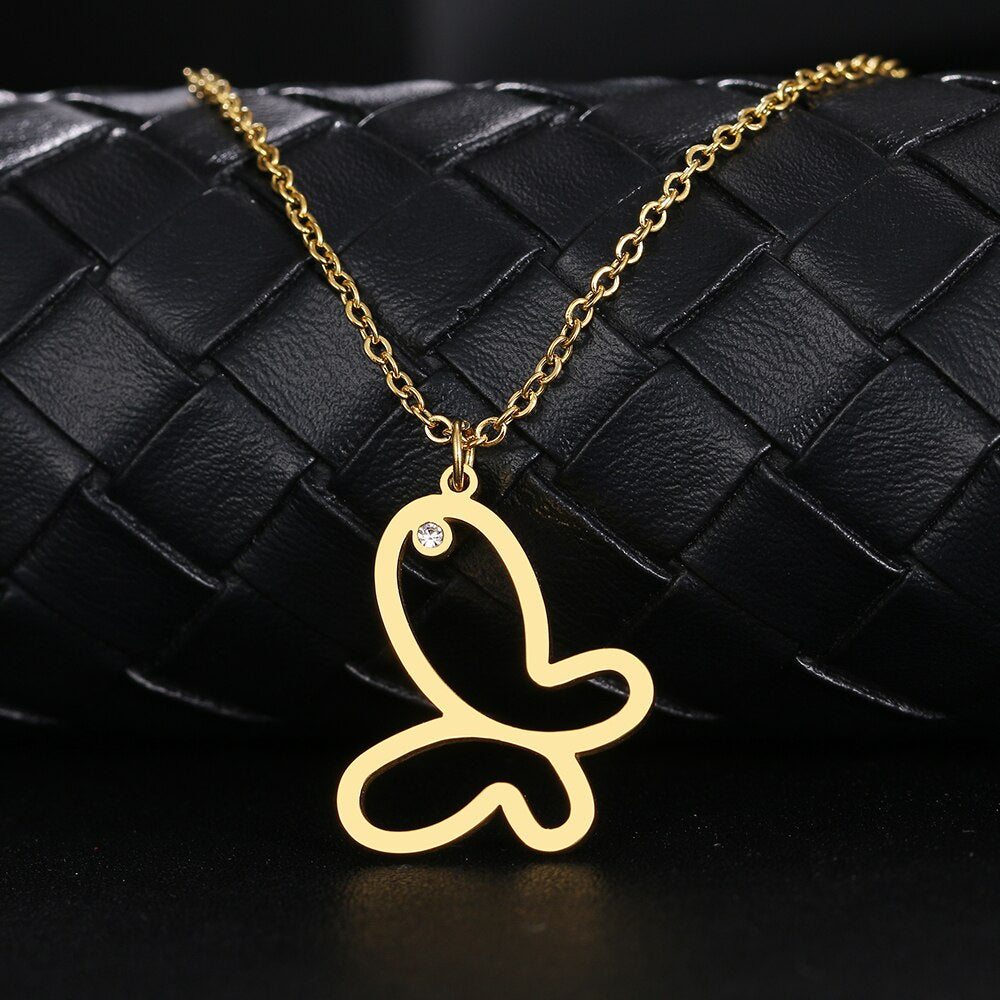 Stainless Steel Necklaces Hollow Butterfly Crystal Zircon Pendant Aesthetic Chain Choker Necklace For Women Jewelry Gift