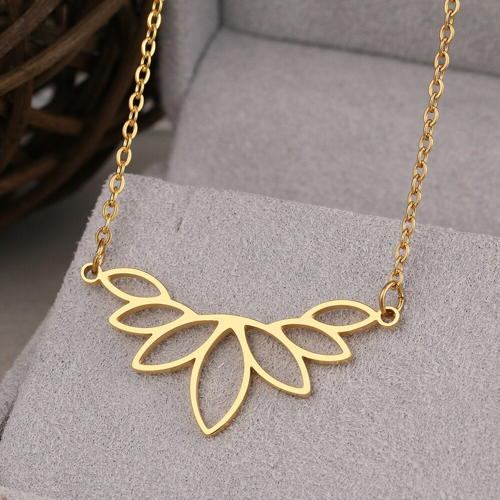 Stainless Steel Necklaces Large Half Yoga Lotus Pendant Choker Chain Necklace For Women Jewelry Party Friends Gifts NEW