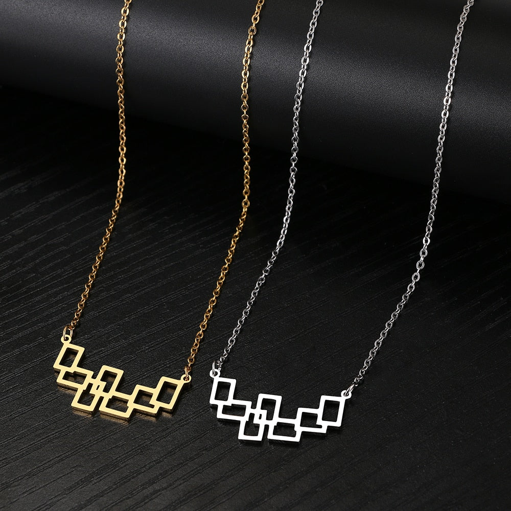 Stainless Steel Necklaces Minimalist Hollow Square Pendant Choker Chain Necklace For Women Jewelry Party Friends Gifts