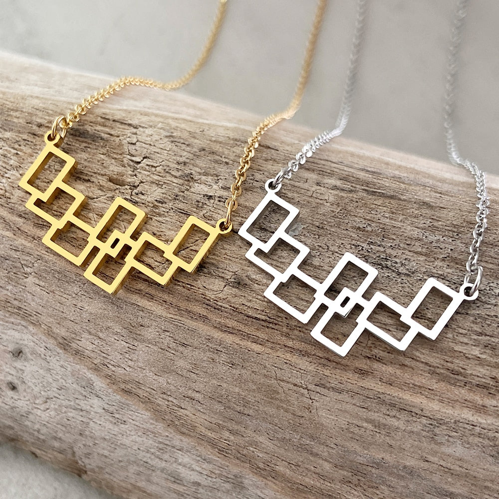 Stainless Steel Necklaces Minimalist Hollow Square Pendant Choker Chain Necklace For Women Jewelry Party Friends Gifts