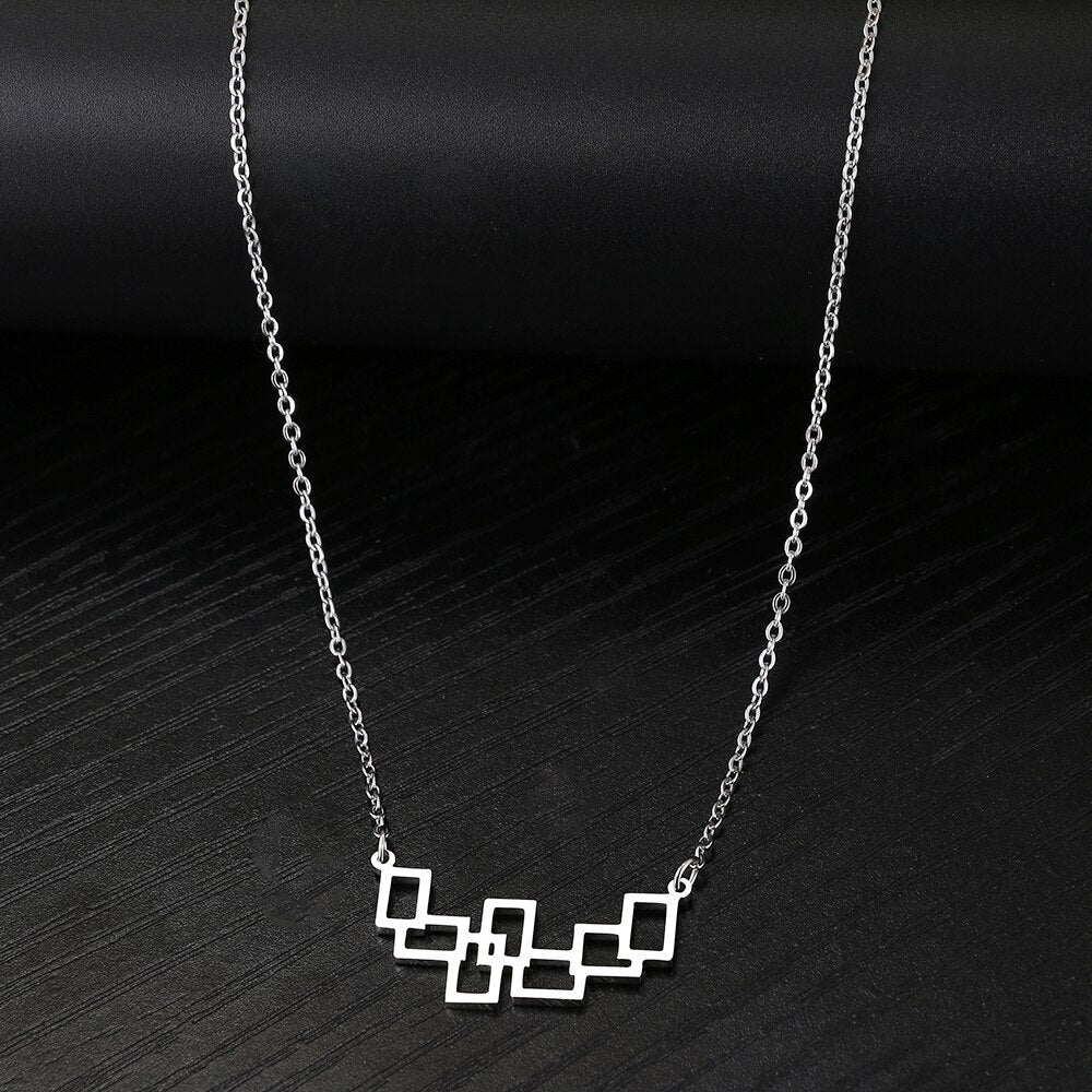 Stainless Steel Necklaces Minimalist Hollow Square Pendant Choker Chain Necklace For Women Jewelry Party Friends Gifts