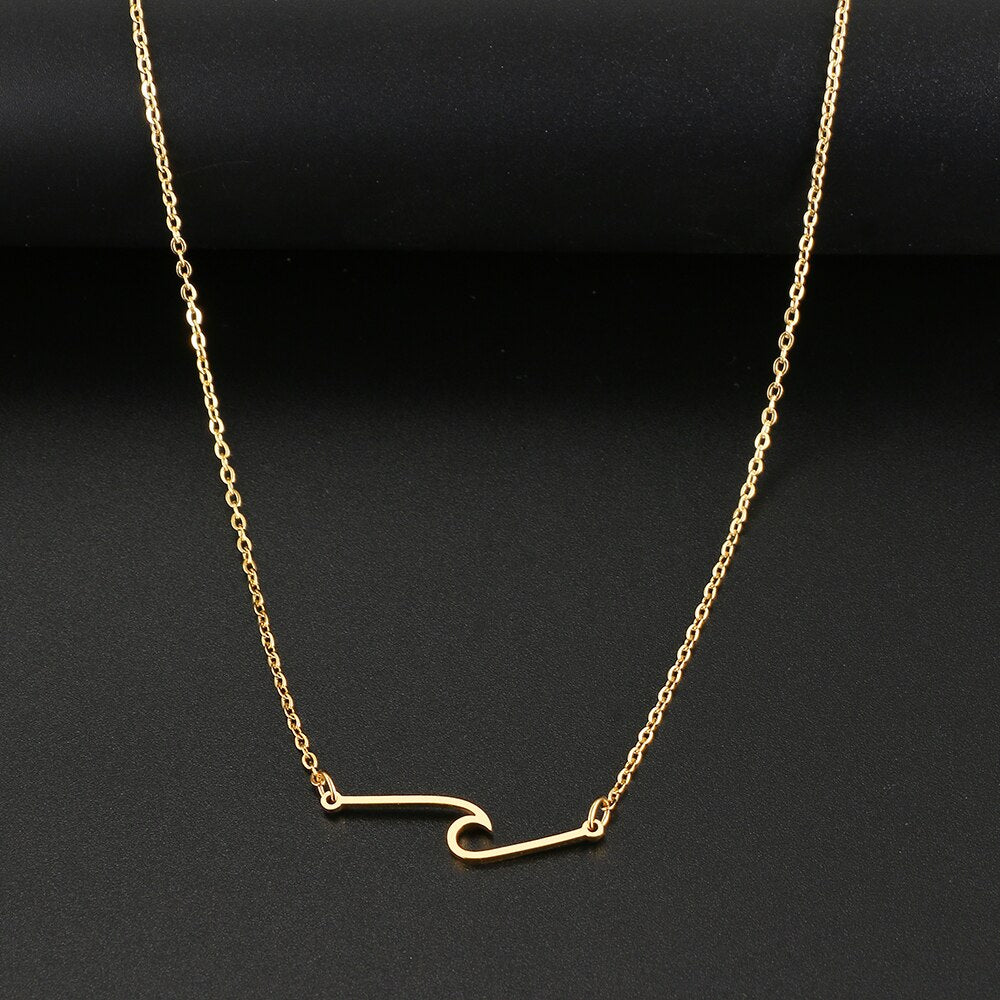 Stainless Steel Necklaces Minimalist Wave Pendant Chain Fine Choker Necklace For Women Jewelry Party Gifts One Piece