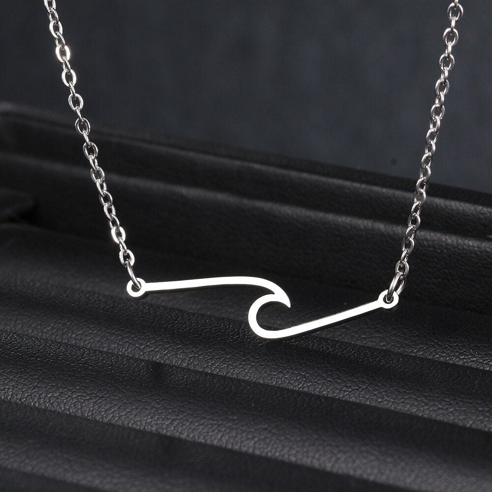Stainless Steel Necklaces Minimalist Wave Pendant Chain Fine Choker Necklace For Women Jewelry Party Gifts One Piece
