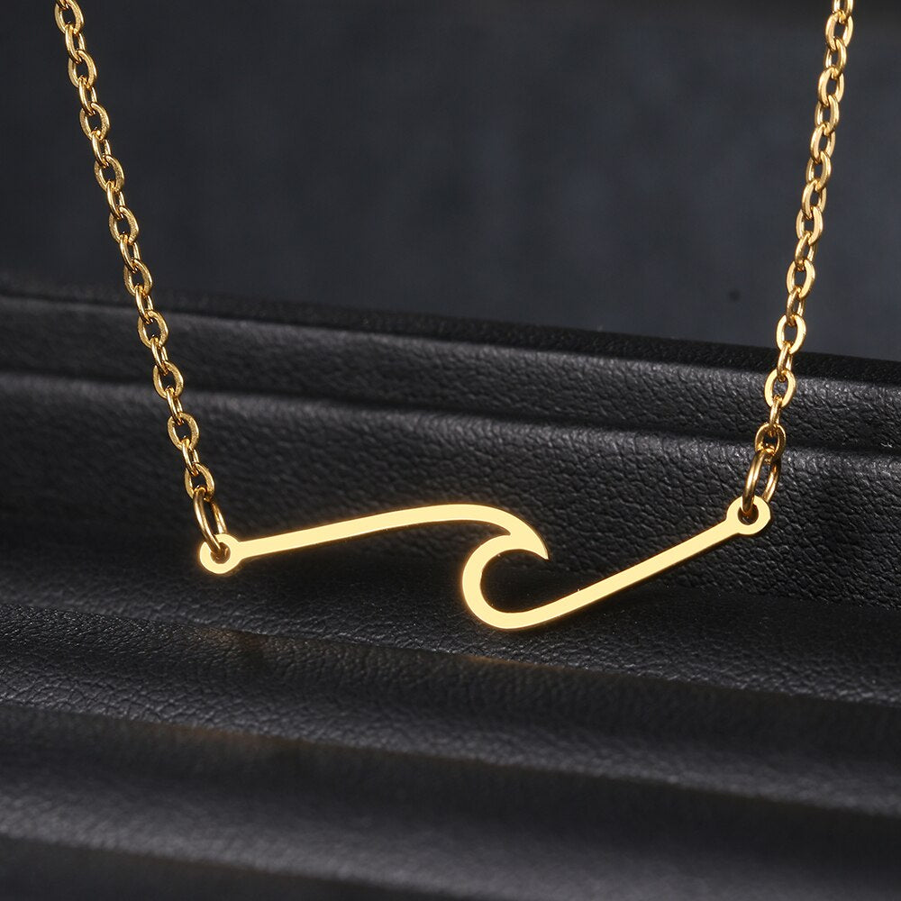 Stainless Steel Necklaces Minimalist Wave Pendant Chain Fine Choker Necklace For Women Jewelry Party Gifts One Piece