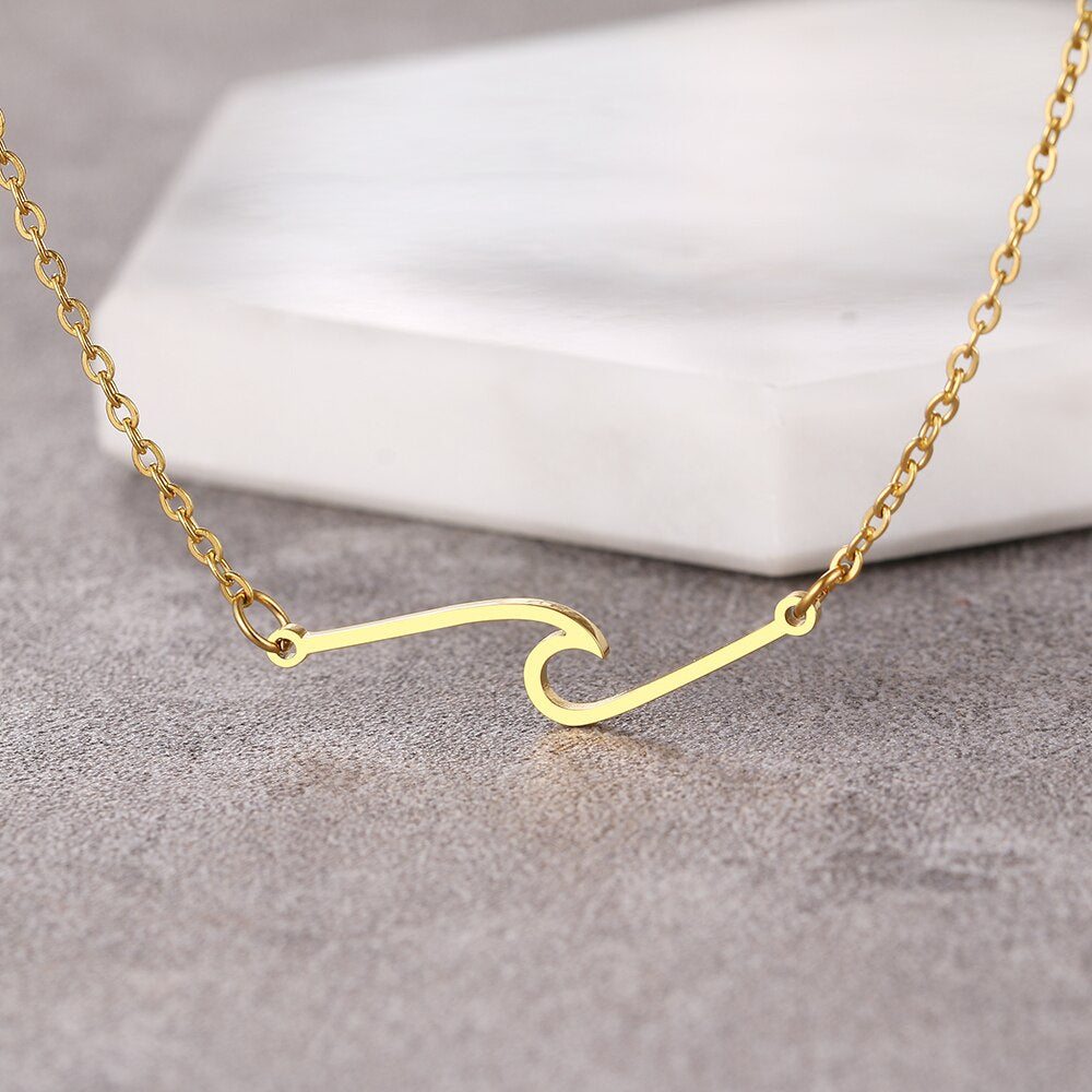 Stainless Steel Necklaces Minimalist Wave Pendant Chain Fine Choker Necklace For Women Jewelry Party Gifts One Piece