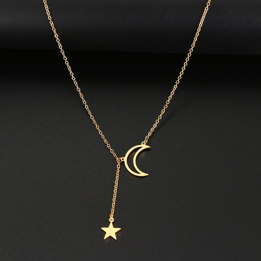 Stainless Steel Necklaces Moon Star Accessories Pendants Chain Choker Fine Charm Necklace For Women Jewelry Party Gifts