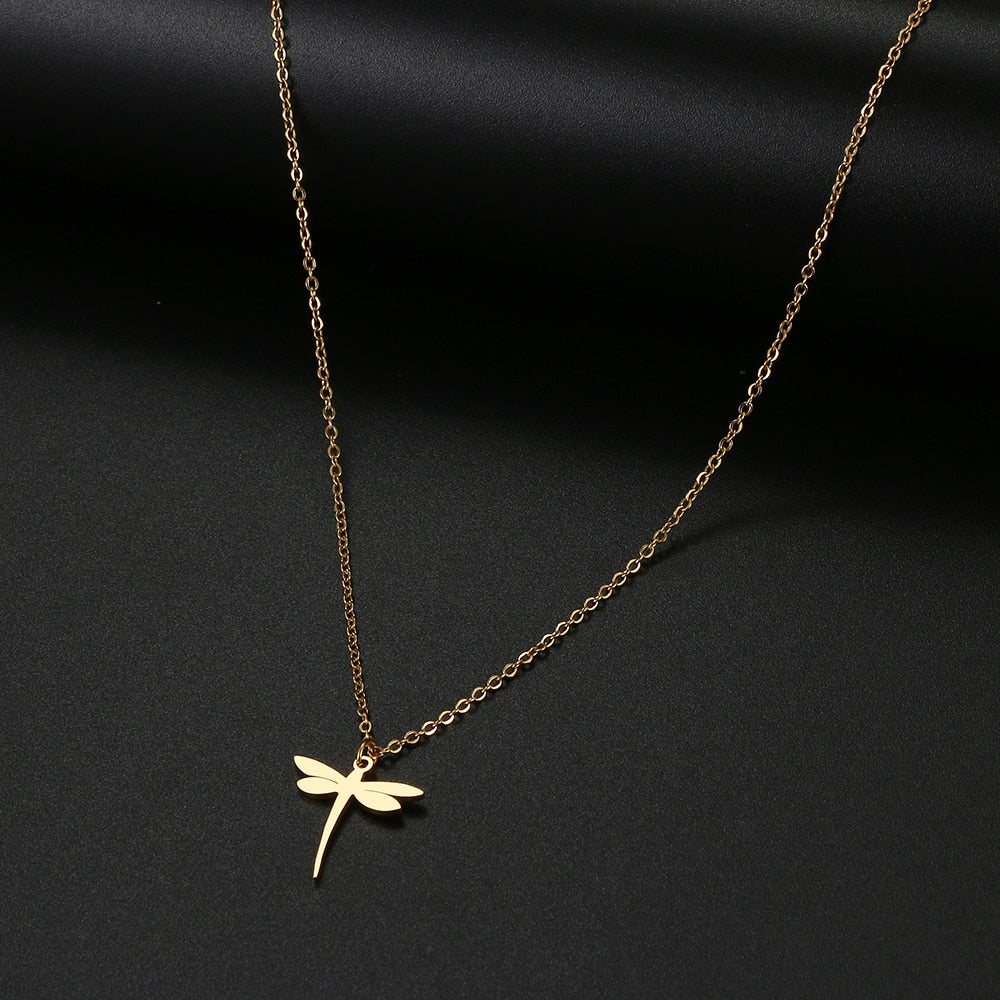 Stainless Steel Necklaces Simple Dragonfly Insect Pendant Collar Chain Necklace For Women Jewelry Party Friends Gifts
