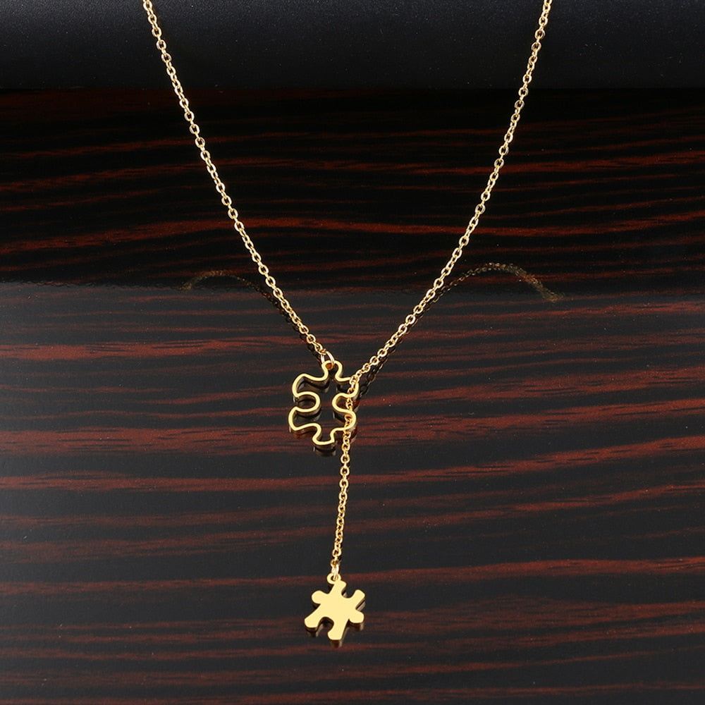 Stainless Steel Necklaces Simple Puzzle Double Accessories Pendant Chain Choker Charm Necklace For Women Jewelry Gifts