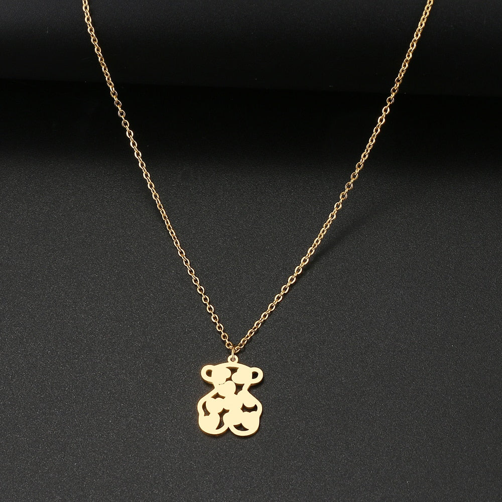 Stainless Steel Necklaces Toy Heart Bear Lovely Pendant Choker Clavicle Chain Necklaces For Women Jewelry Girls Gifts
