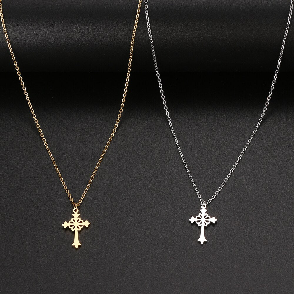 Stainless Steel Necklaces Vintage Style Cross Pendants Chain Choker Jewellery Necklace For Women Jewelry Wedding Gifts