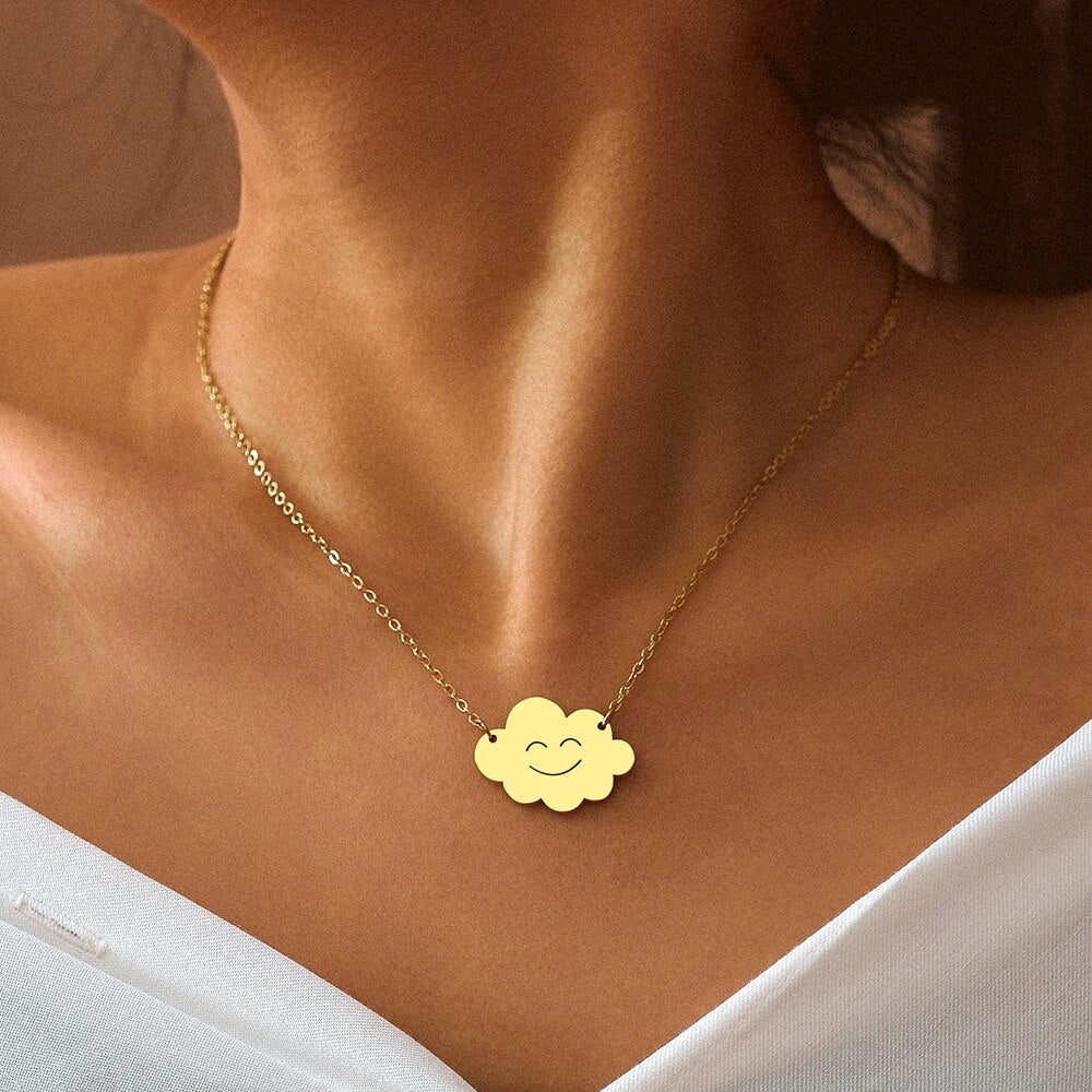 Stainless Steel Necklaces Weather Series Smiley Cloud Pendants Chain Collar Necklace For Women Jewelry Party Gifts 1Pcs