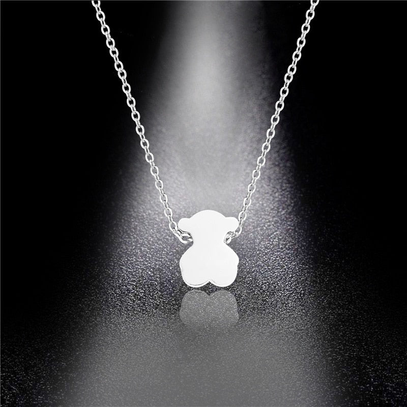 Stainless Steel Trend Cute Bear Heart Star Necklace For Women Link Chains Mini Animal Pendant Female Jewelry Christmas Gift